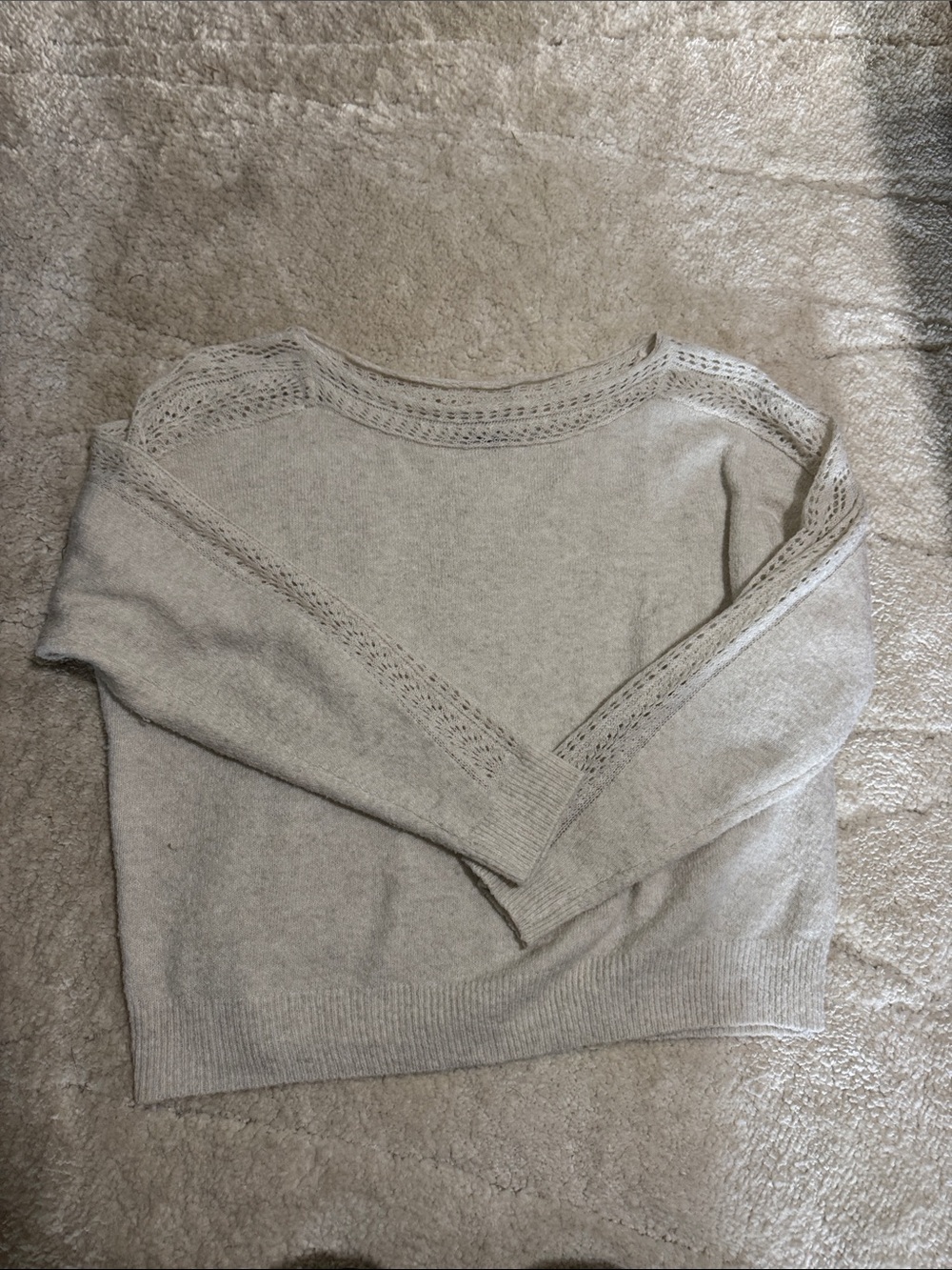 American Eagle Outfitters Cream Openwork Trim Crewneck Sweater